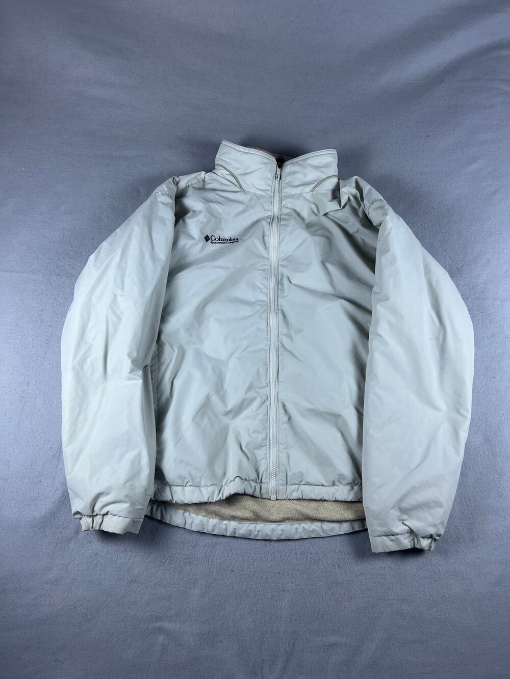 Columbia Windbreaker Jacket Womens XL Cream Full Zip Fleece Lined Winter Outdoor
